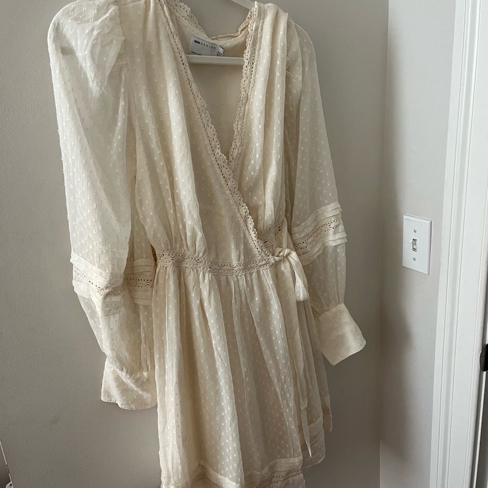 ASOS Cream Long Sleeve Wrap Sundress